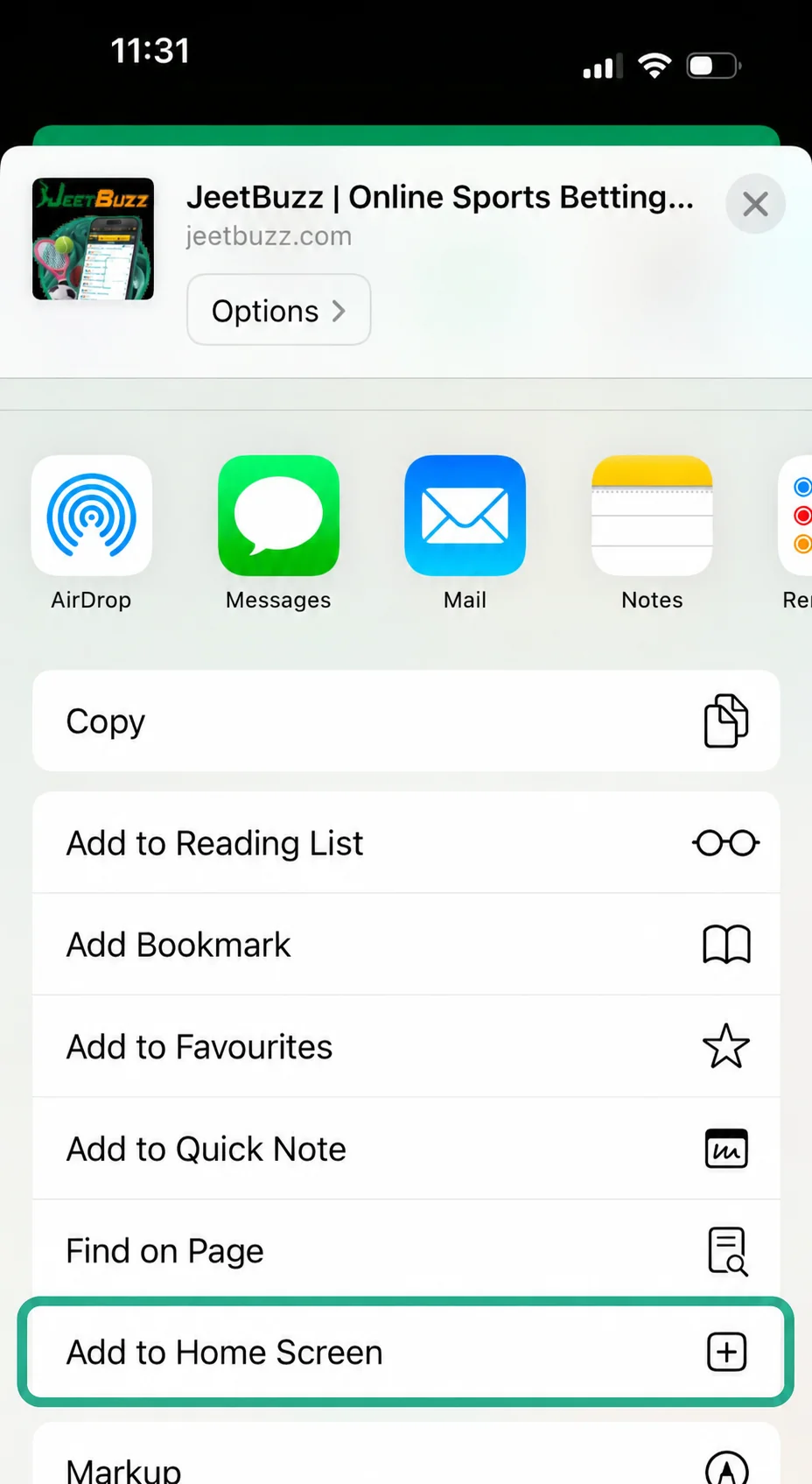 iOS Safari Share menu