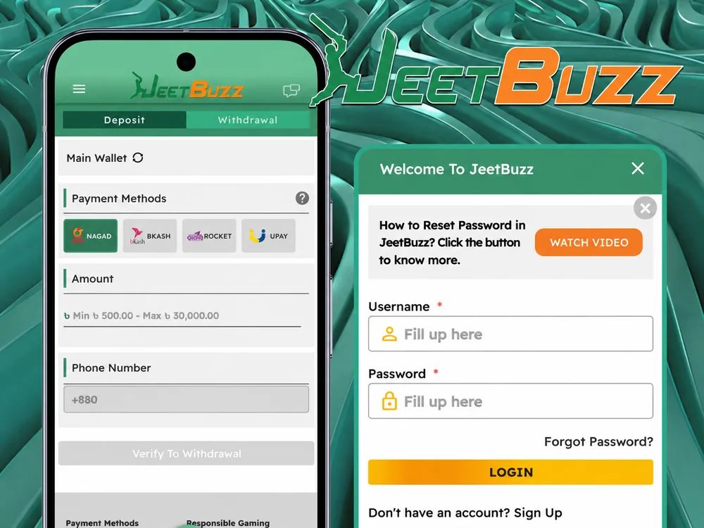JeetBuzz in-app deposit screen with payment methods