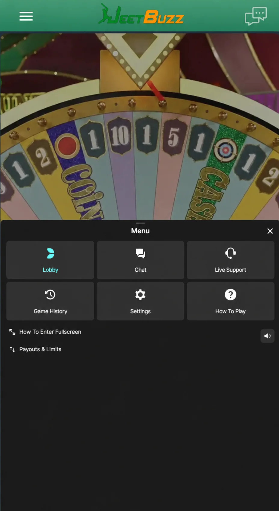 Crazy Time menu