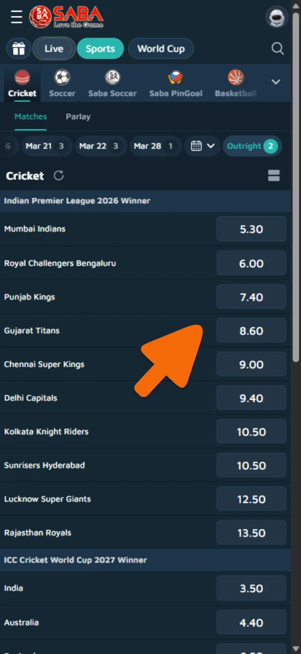 JeetBuzz bet slip with IPL match selection